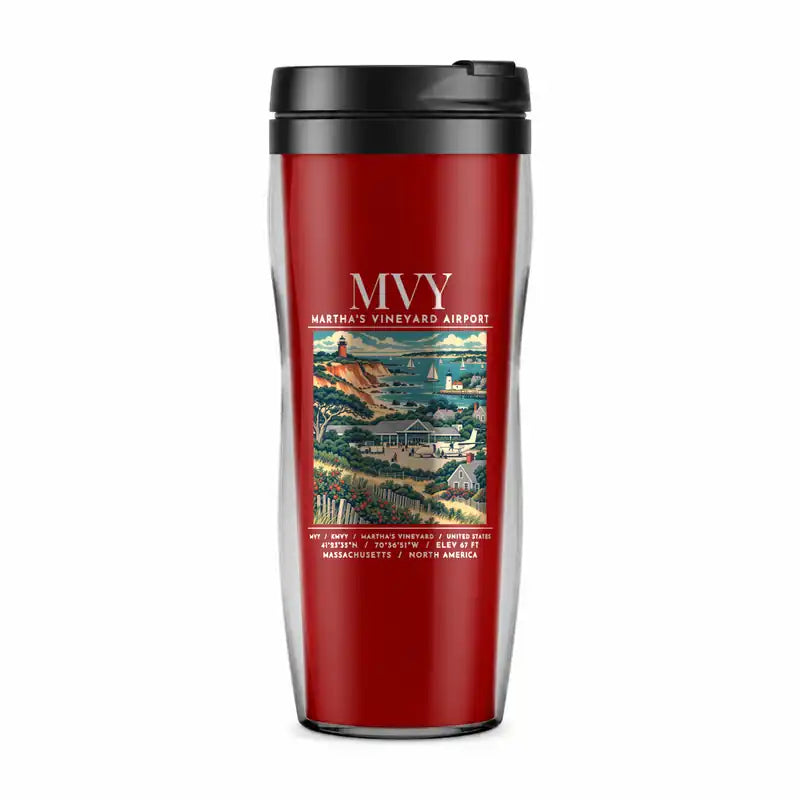 Martha's Vineyard Airport (MVY) Travel Mugs - Poster - Plastic (No Holder) - Red