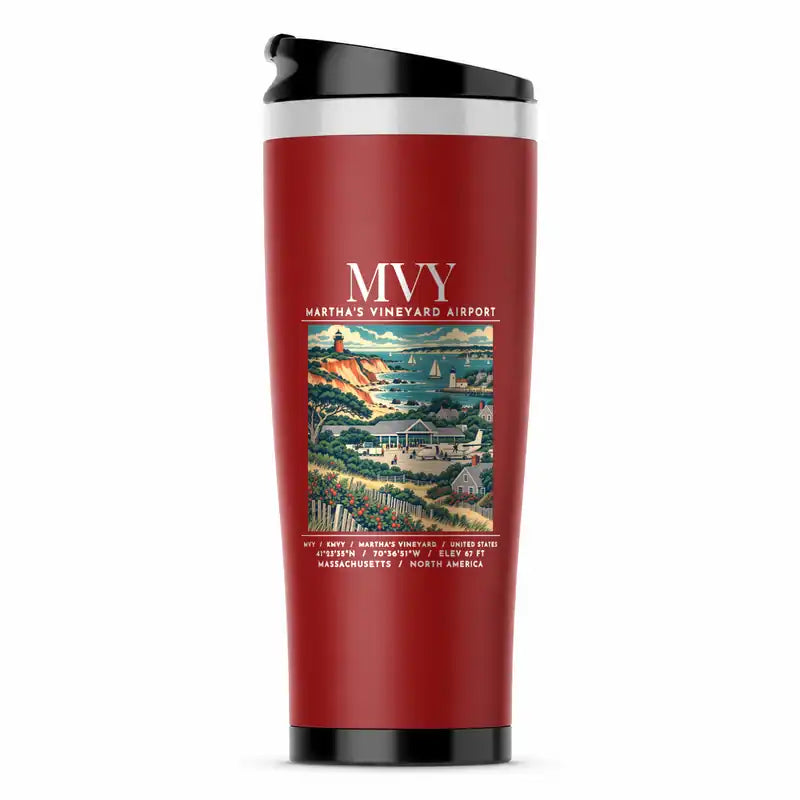 Martha's Vineyard Airport (MVY) Travel Mugs - Poster - Stainless Steel (No Holder) - Red