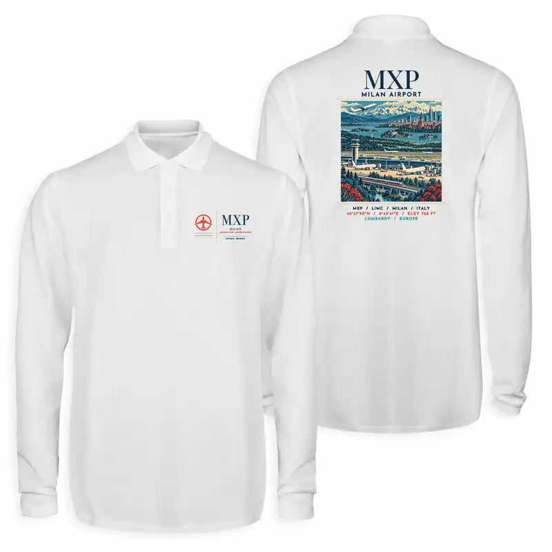 Milan Malpensa International Airport Silvio Berlusconi (MXP) Premium Polo T-Shirts - Poster - Long Sleeve - White