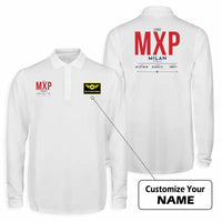 Thumbnail for Milan Malpensa International Airport Silvio Berlusconi (MXP) Premium Polo T-Shirts - Tag + Name - Long Sleeve - White