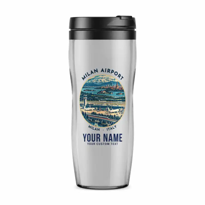 Milan Malpensa International Airport Silvio Berlusconi (MXP) Travel Mugs - Badge + Name - Plastic (No Holder) - Light Gray