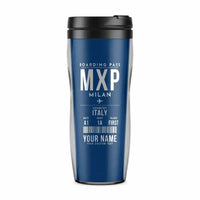Thumbnail for Milan Malpensa International Airport Silvio Berlusconi (MXP) Travel Mugs - Boarding Pass + Name - Plastic (No Holder) - Blue