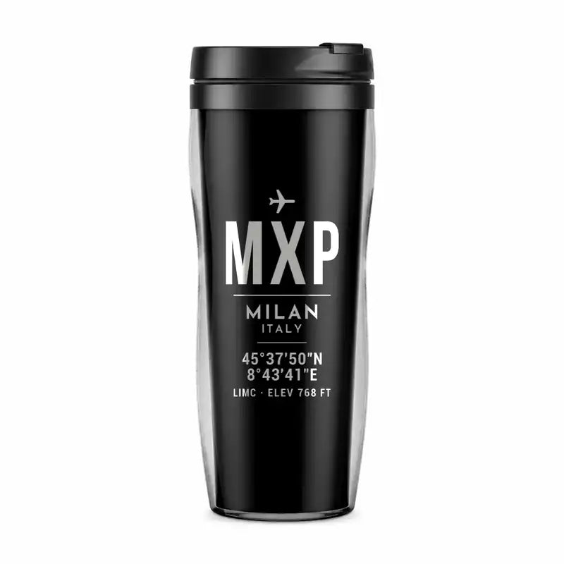 Milan Malpensa International Airport Silvio Berlusconi (MXP) Travel Mugs - ID Tag - Plastic (No Holder) - Black