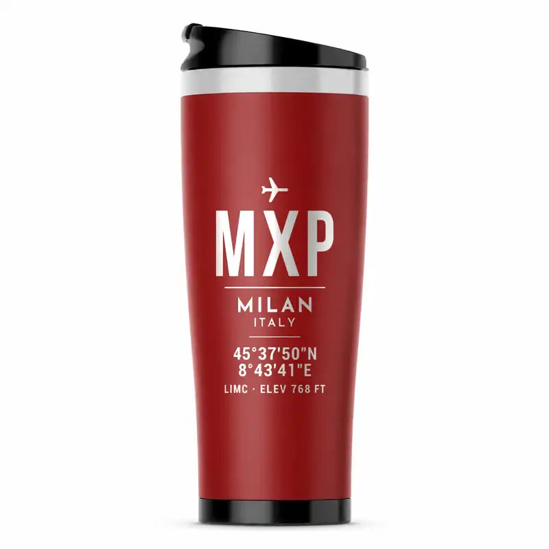 Milan Malpensa International Airport Silvio Berlusconi (MXP) Travel Mugs - ID Tag - Stainless Steel (No Holder) - Red