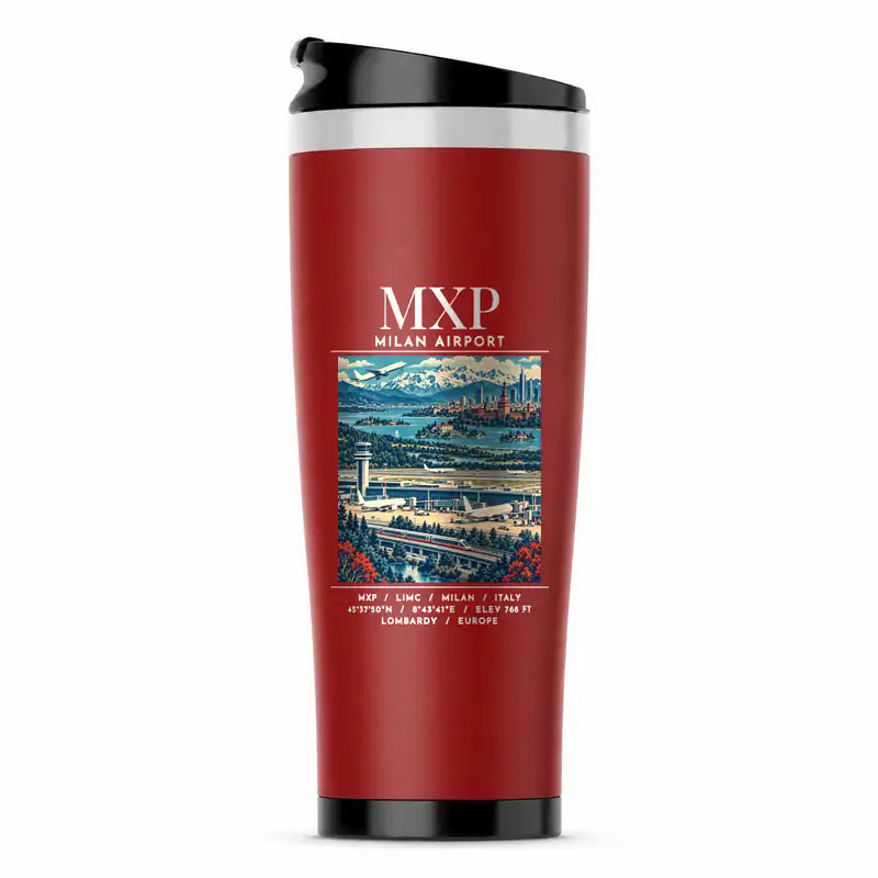 Milan Malpensa International Airport Silvio Berlusconi (MXP) Travel Mugs - Poster - Stainless Steel (No Holder) - Red