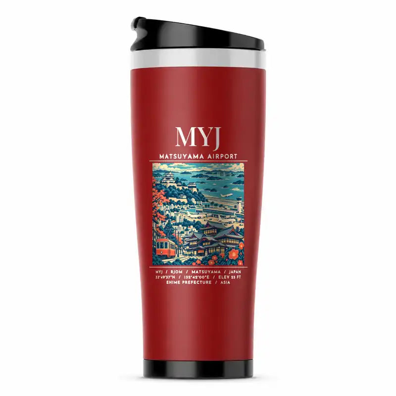 Matsuyama Airport (MYJ) Travel Mugs - Poster - Stainless Steel (No Holder) - Red