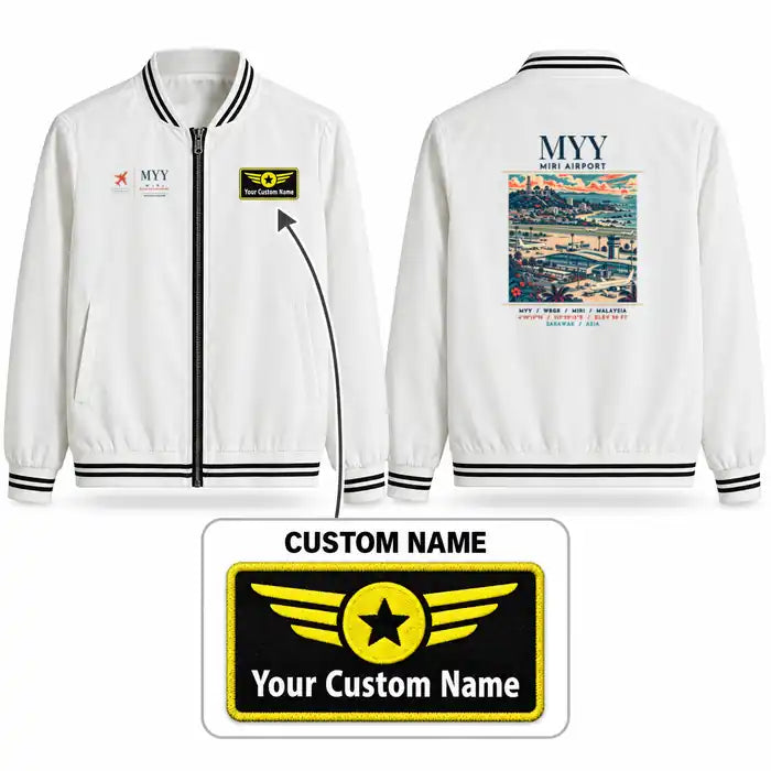 Miri Airport (MYY) Stylish Jackets - Baseball Collar - Poster + Name - White