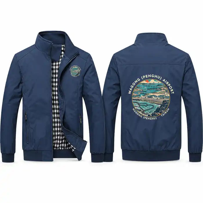 Magong Airport (MZG) Stylish Jackets - Stand Collar - Badge - Navy Blue