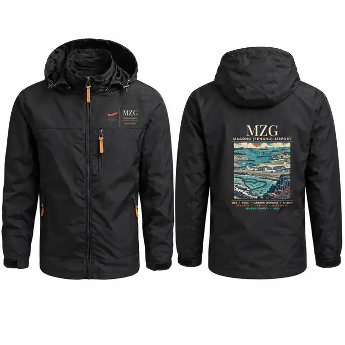 Magong Airport (MZG) Stylish Jackets - Hooded Windbreaker - Poster - Black