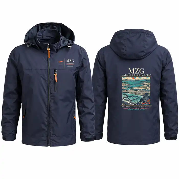 Magong Airport (MZG) Stylish Jackets - Hooded Windbreaker - Poster - Navy Blue