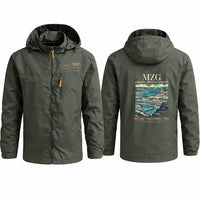 Thumbnail for Magong Airport (MZG) Stylish Jackets - Hooded Windbreaker - Poster - Olive Green