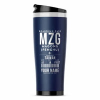 Thumbnail for Magong Airport (MZG) Travel Mugs - Boarding Pass + Name - Stainless Steel (No Holder) - Dark Blue