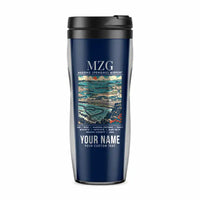 Thumbnail for Magong Airport (MZG) Travel Mugs - Poster + Name - Plastic (No Holder) - Dark Blue