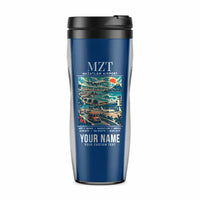 Thumbnail for Mazatlán International Airport (MZT) Travel Mugs - Poster + Name - Plastic (No Holder) - Blue