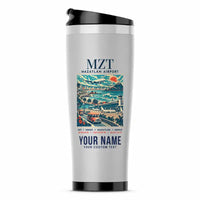 Thumbnail for Mazatlán International Airport (MZT) Travel Mugs - Poster + Name - Stainless Steel (No Holder) - Light Gray