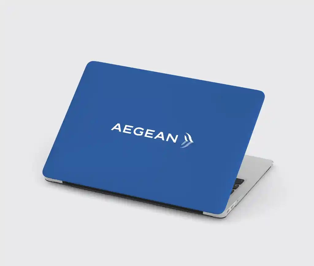 Aegean Airlines design on blue macbook case