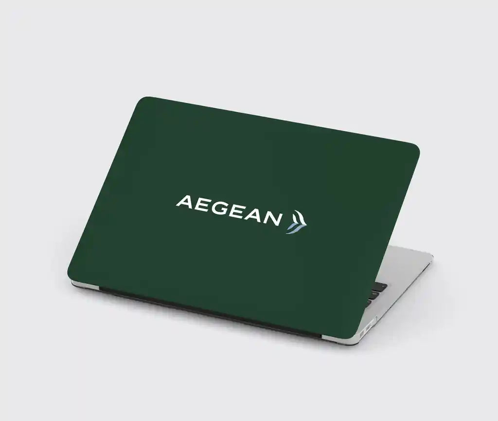 Aegean Airlines design on dark green macbook case
