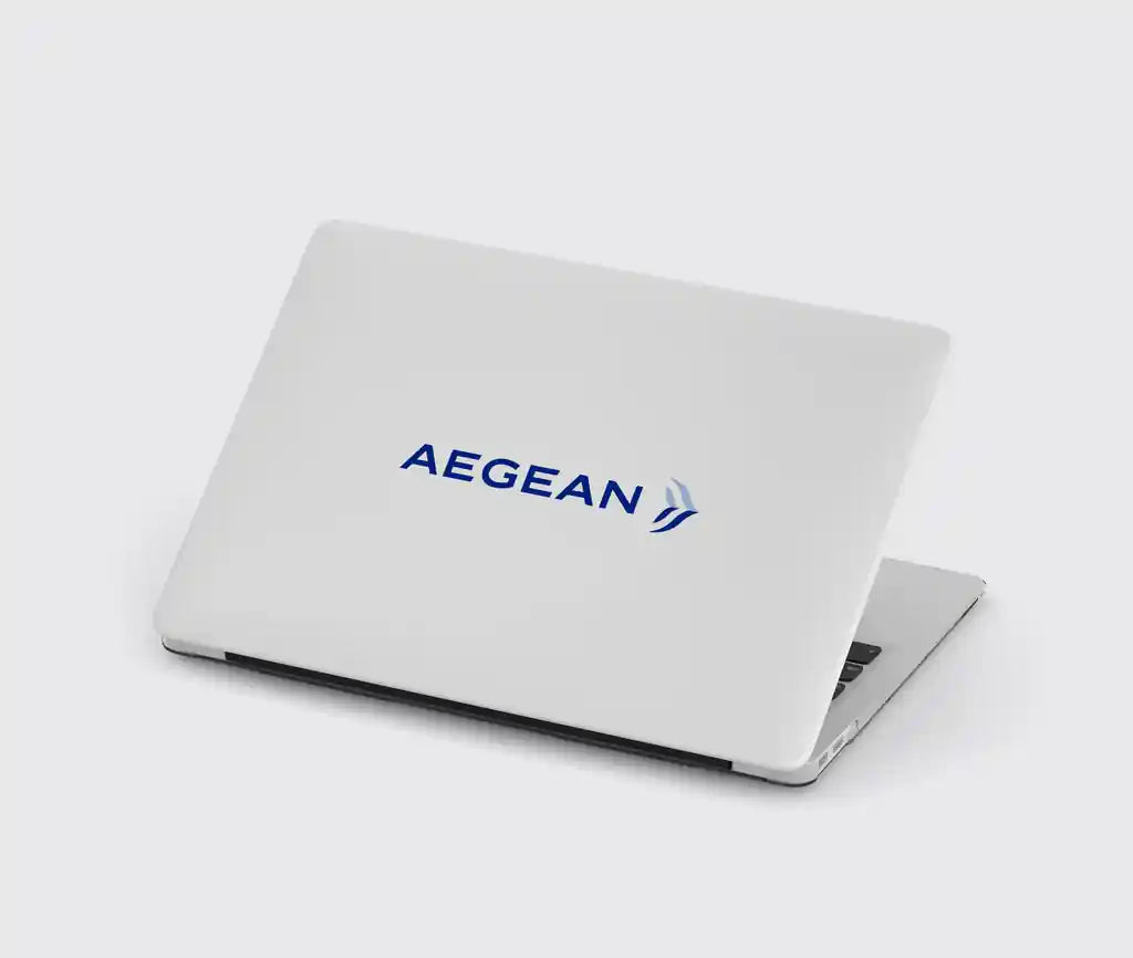Aegean Airlines design on light gray macbook case