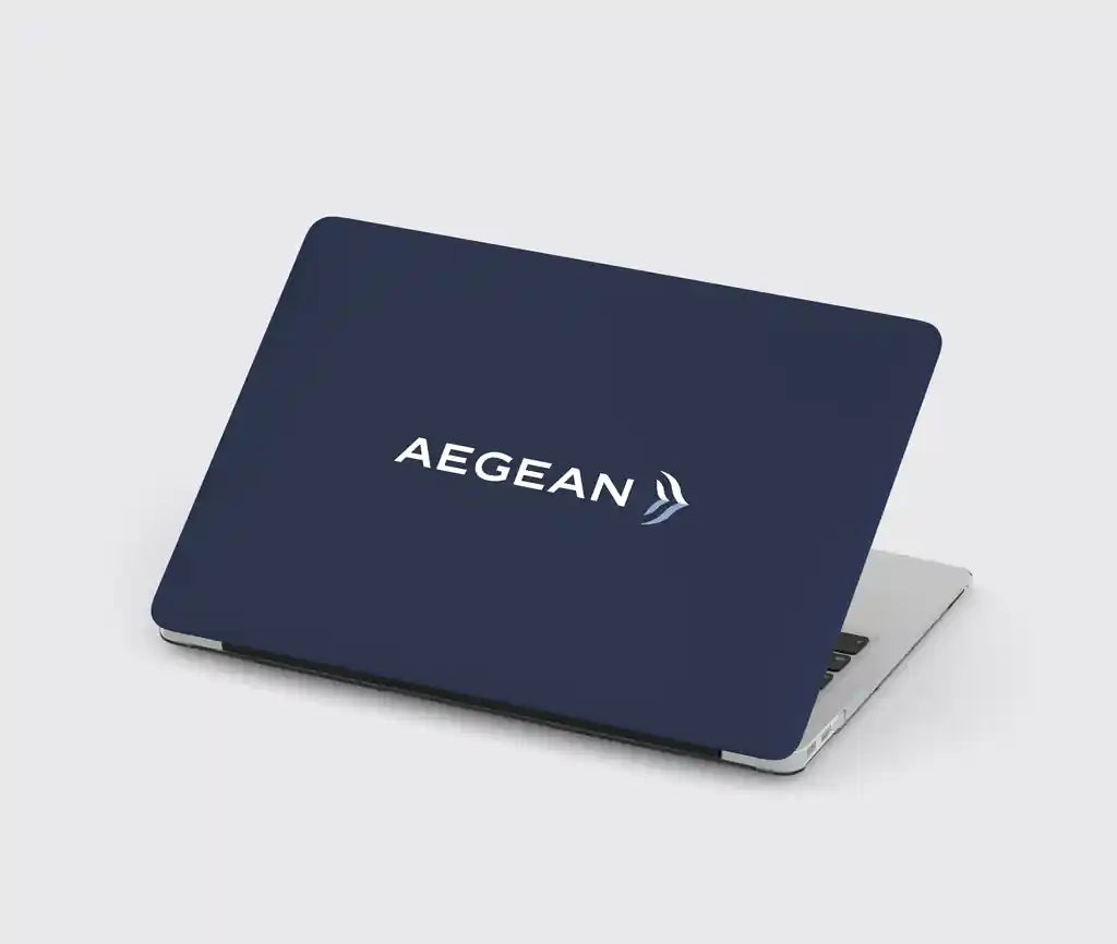 Aegean Airlines design on navy blue macbook case