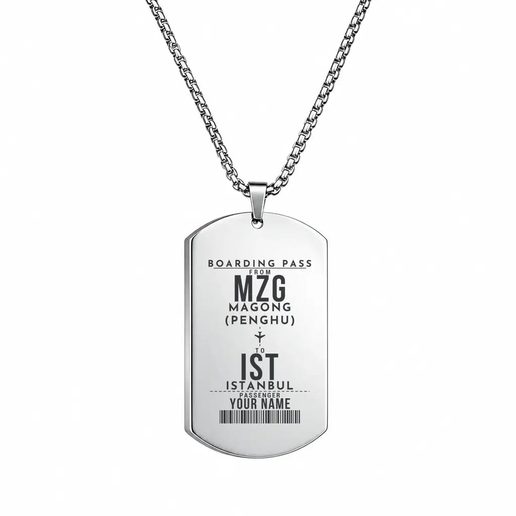 Magong Airport MZG - Necklace - Customizable Boarding Pass - Silver