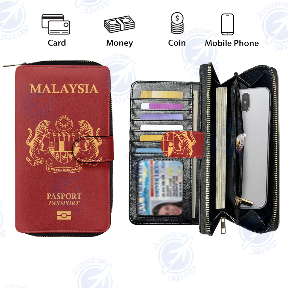 Malaysia Passport Designed Leather Long Zipper Wallets