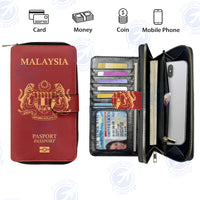 Thumbnail for Malaysia Passport Designed Leather Long Zipper Wallets