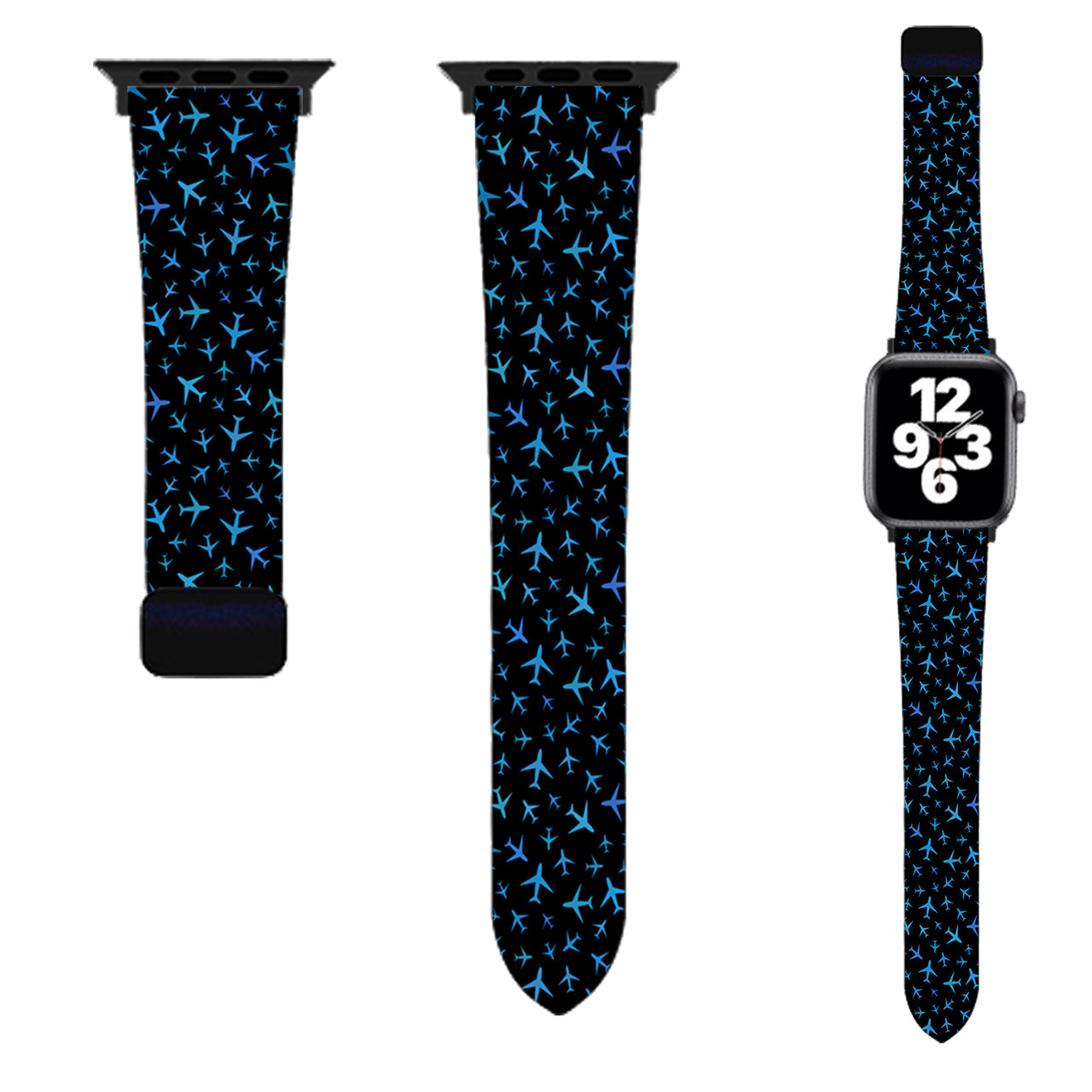 Many Airplanes Black Designed Soft Silicone Apple Watch Bands