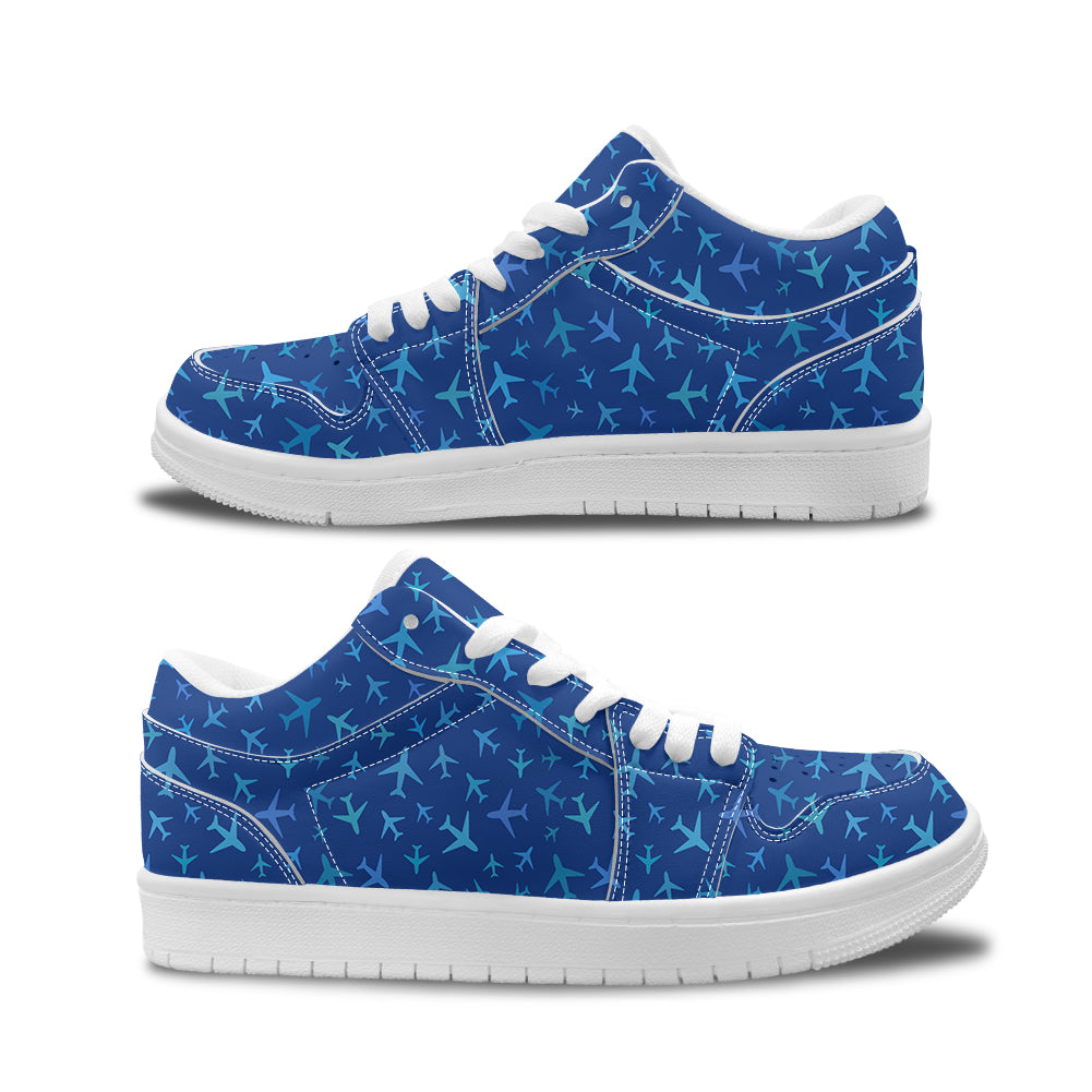 Many Airplanes Blue Designed Fashion Low Top Sneakers & Shoes