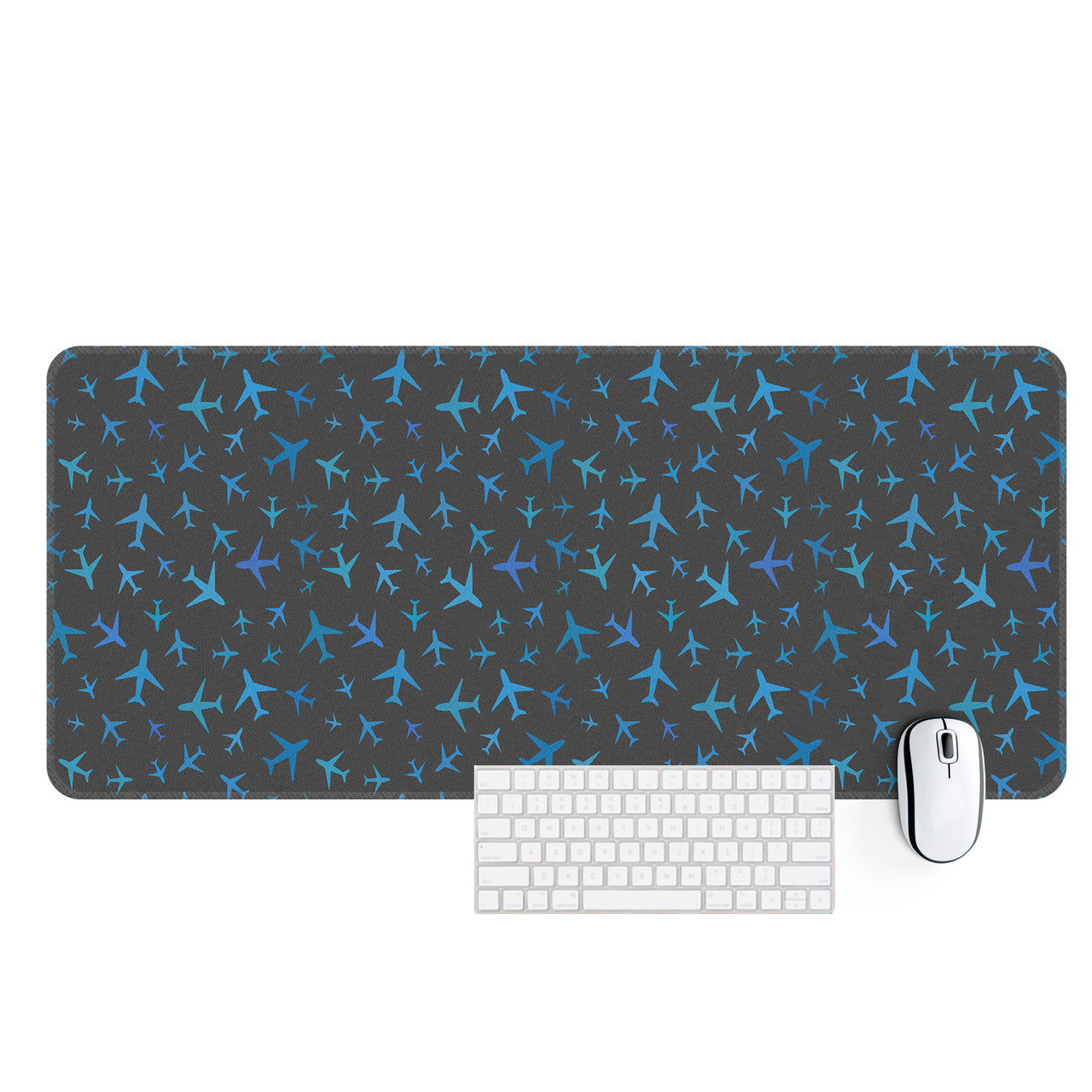 Many Airplanes Gray Designed Desk Mats
