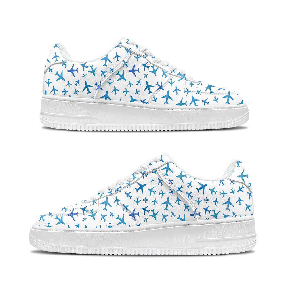 Many Airplanes White Designed Low Top Sport Sneakers & Shoes