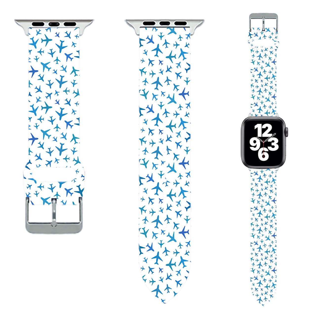 Many Airplanes White Designed Soft Silicone Apple Watch Bands