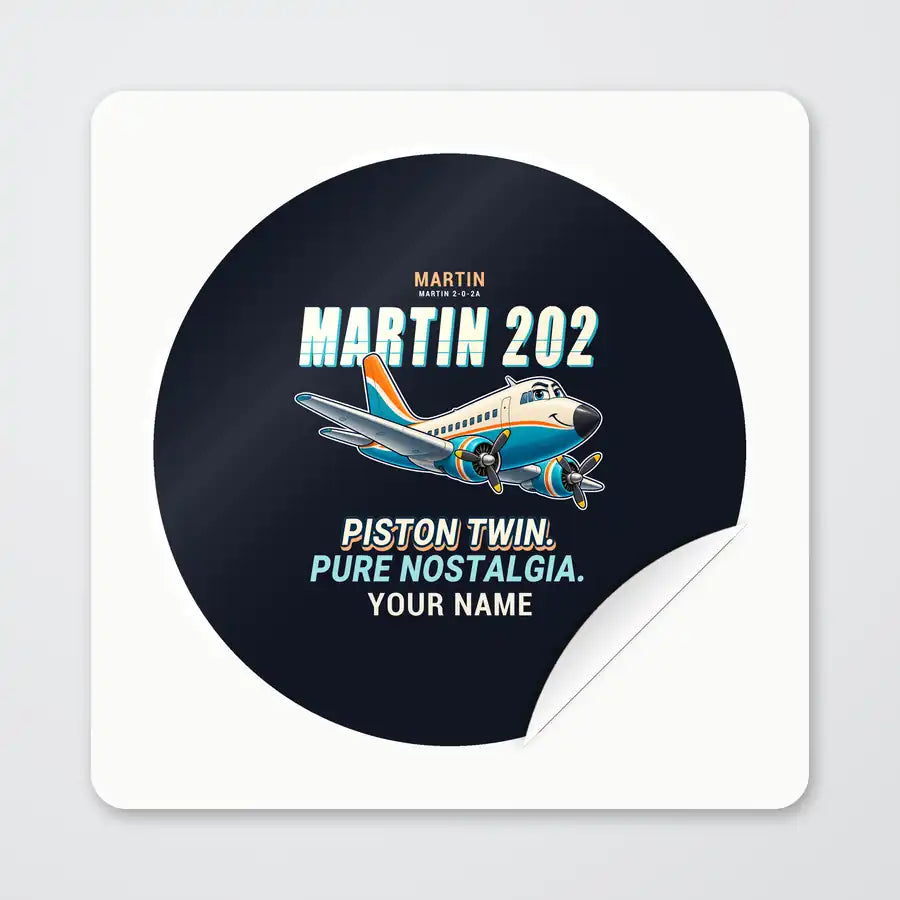 Martin 2-0-2A - Cartoon + Name - Circle Sticker - Peel