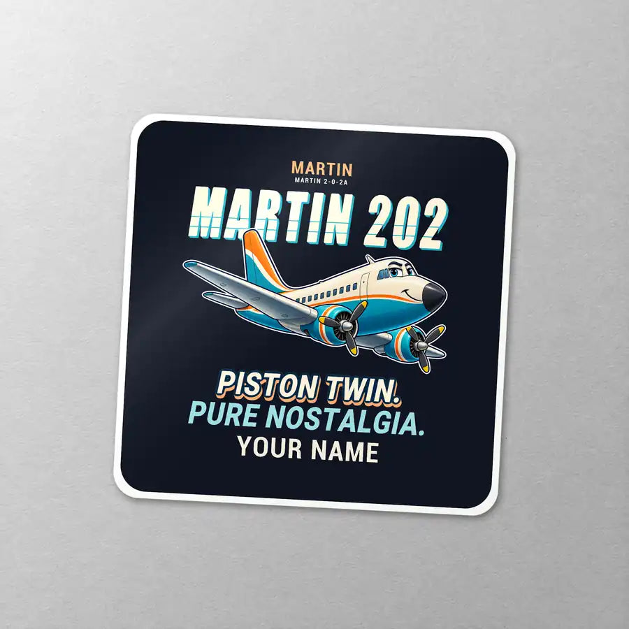 Martin 2-0-2A - Cartoon + Name - Square Sticker - Close-up