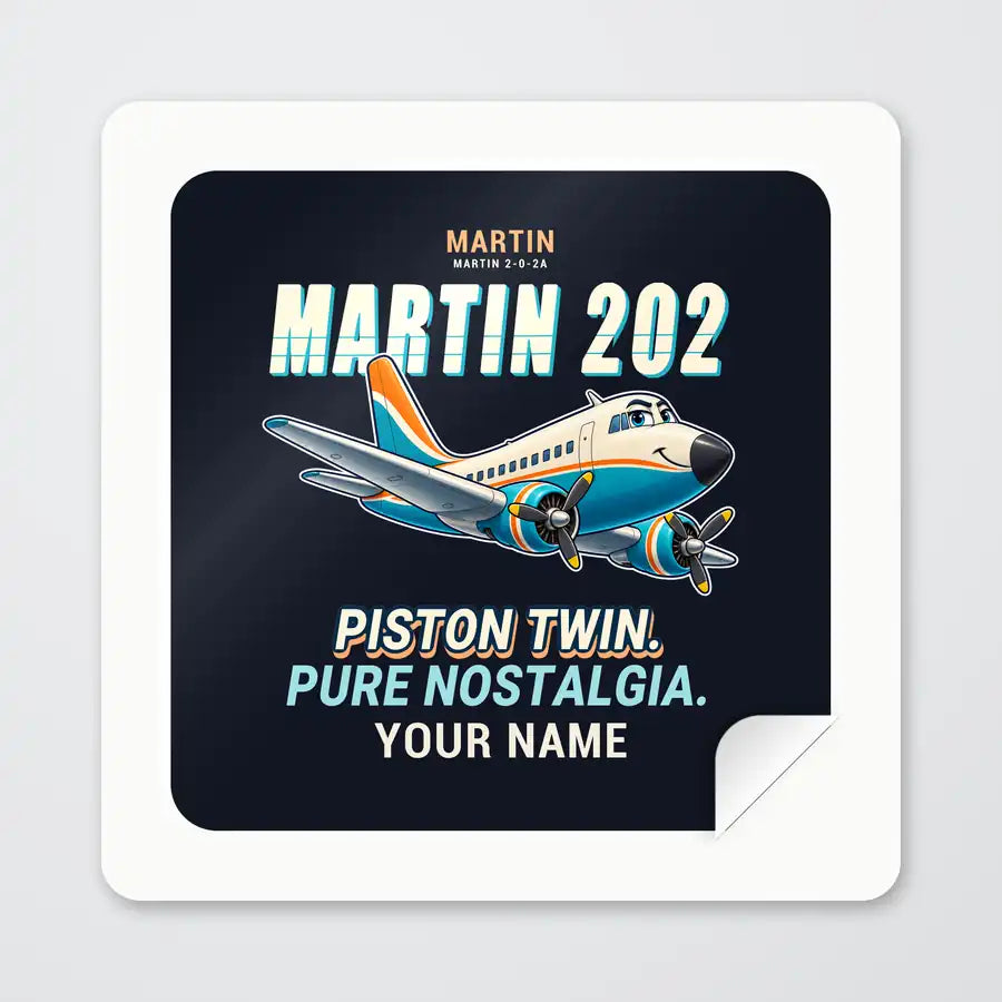 Martin 2-0-2A - Cartoon + Name - Square Sticker - Peel