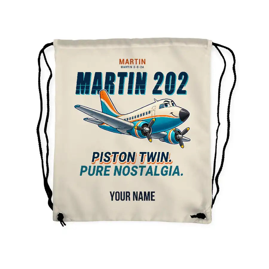 Martin 2-0-2A - Drawstring Bag - Cartoon + Name - Beige