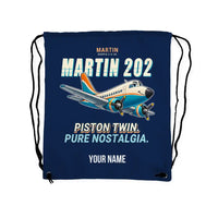 Thumbnail for Martin 2-0-2A - Drawstring Bag - Cartoon + Name - Dark Blue