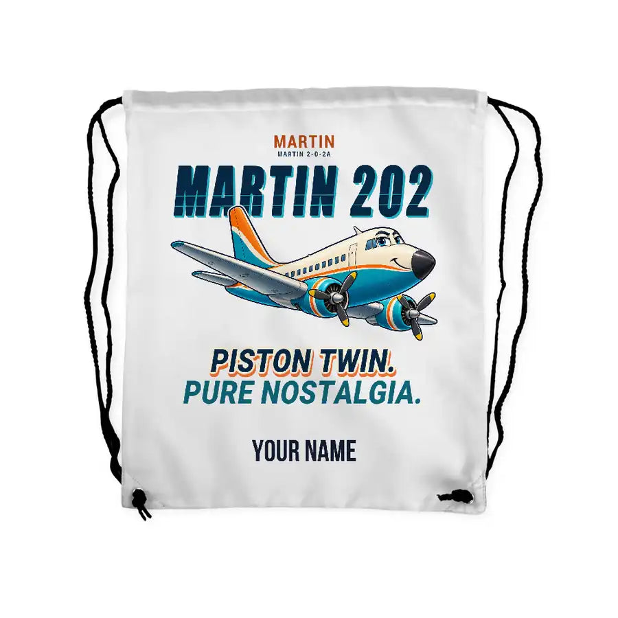 Martin 2-0-2A - Drawstring Bag - Cartoon + Name - White