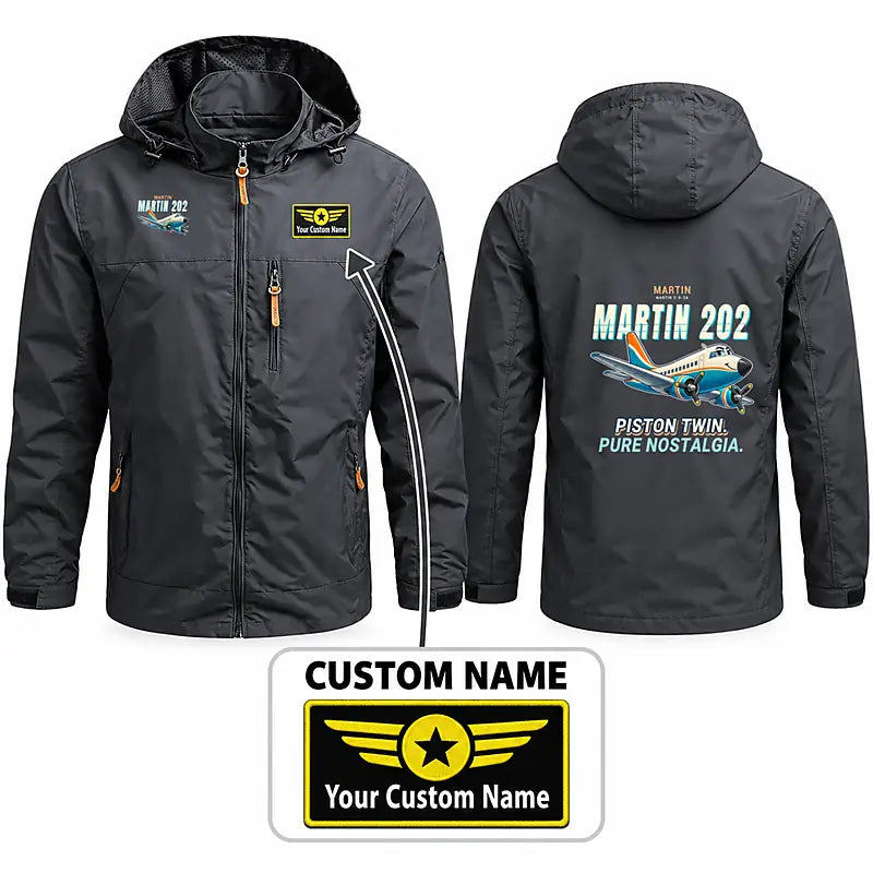 Martin 2-0-2A Stylish Jackets - Hooded Windbreaker - Cartoon + Name - Charcoal