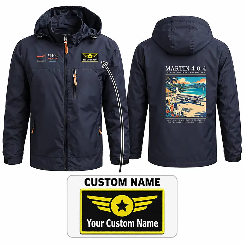 Martin 4-0-4 Stylish Jackets - Hooded Windbreaker - Poster + Name - Navy Blue