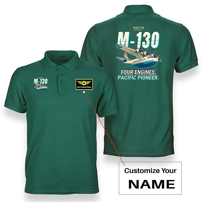Martin M-130 - Cartoon - Double-Side Polo - Green + Name