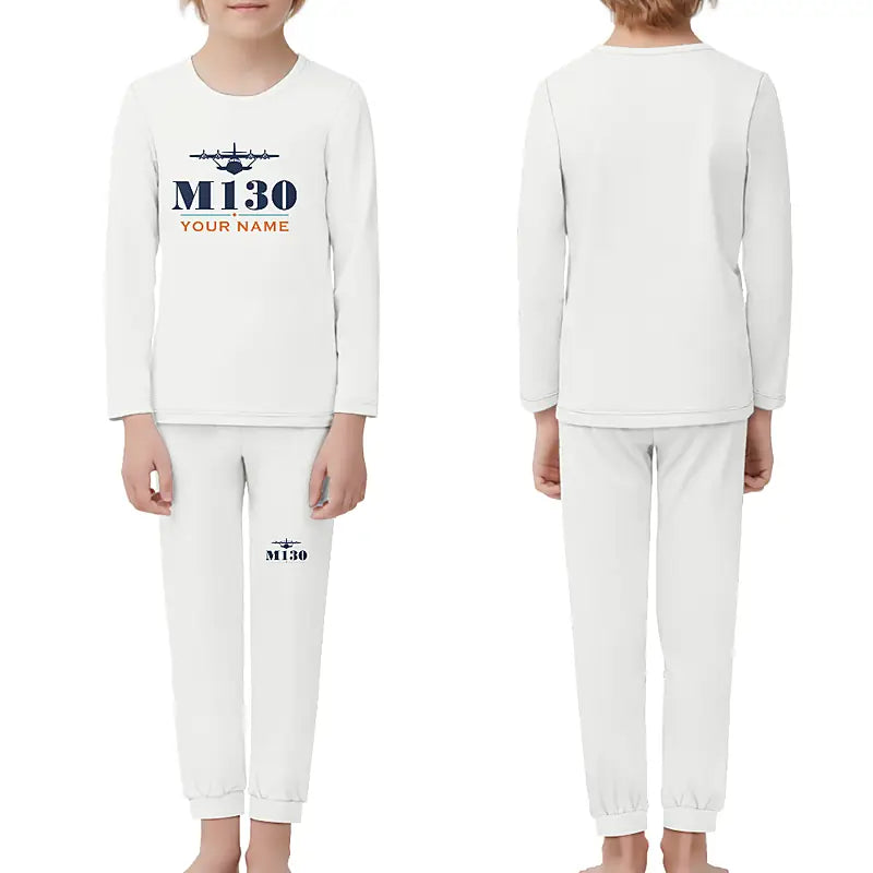 Martin M-130 - Children Pajamas - Heritage Chest + Name - White