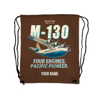 Thumbnail for Martin M-130 - Drawstring Bag - Cartoon + Name - Brown