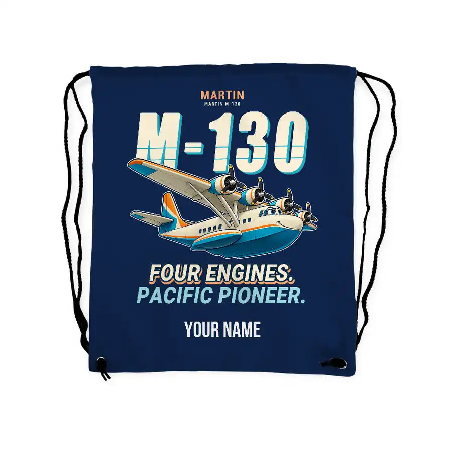Martin M-130 - Drawstring Bag - Cartoon + Name - Dark Blue