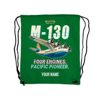 Thumbnail for Martin M-130 - Drawstring Bag - Cartoon + Name - Green