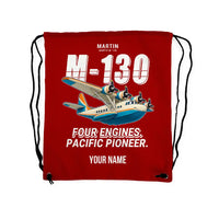 Thumbnail for Martin M-130 - Drawstring Bag - Cartoon + Name - Red
