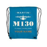 Thumbnail for Martin M-130 - Drawstring Bag - Heritage + Name - Light Blue