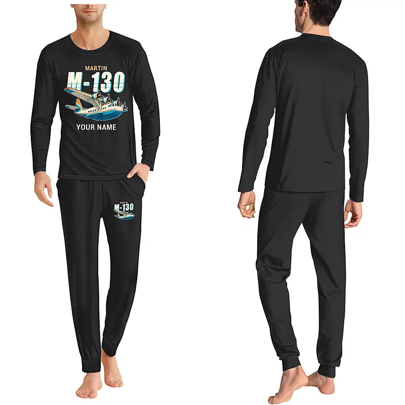 Martin M-130 - Men Pajamas - Cartoon Chest + Name - Black