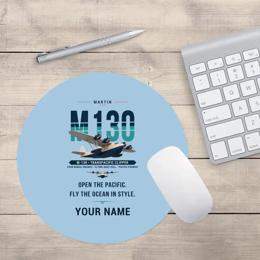 Martin M-130 - Original + Name - Round Mouse Pad - Light Blue