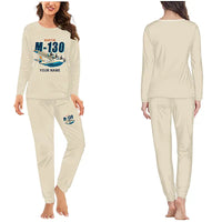 Thumbnail for Martin M-130 - Women Pajamas - Cartoon Chest + Name - Beige
