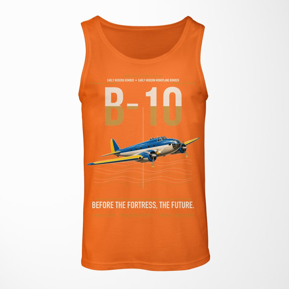 Martin B-10 design on orange tank top